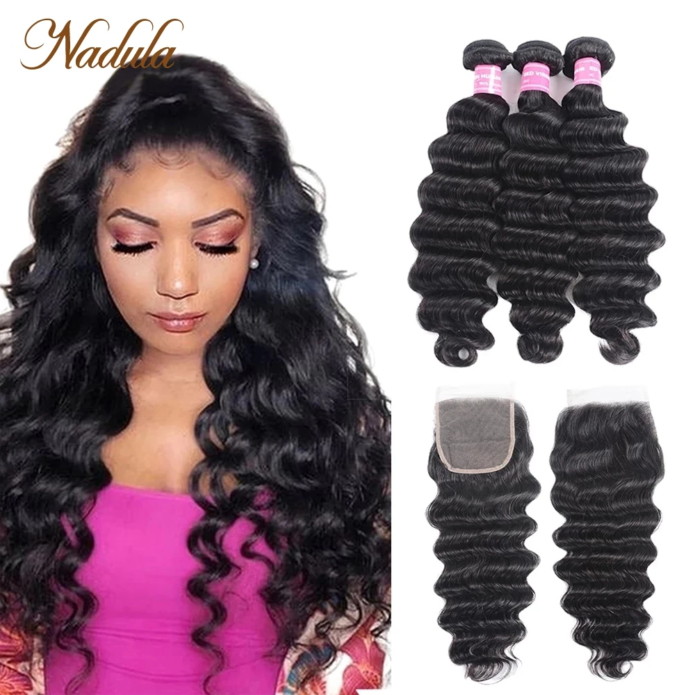 Nadula Haar Lose Tiefe Bundles Mit Verschluss Brasilianische Menschliche Haarwebart Bundles Mit Verschluss Remy Haar Bundles Mit Verschluss