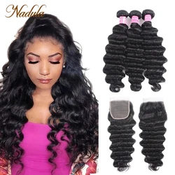 Nadula Hair Loose Deep Bundles With Closure Brazilian Human Hair Weave Bundles With Closure Remy Hair Bundles With Closure