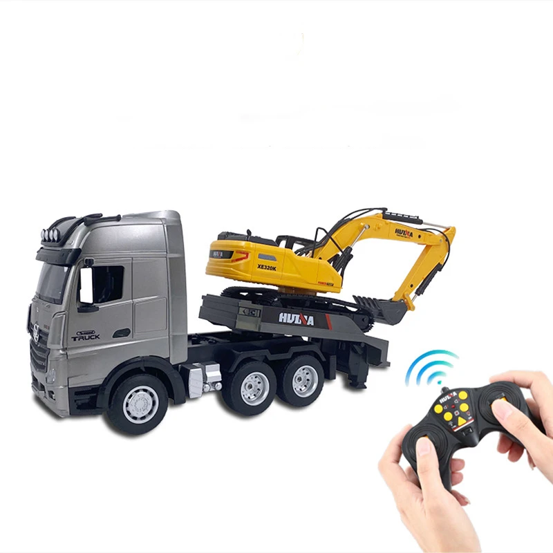 Huina 1522 R/C Trainler Flatbed Truck Alloy Excavator Car 1/18 Scale Remote Controlled Car Combination Engineering Car Toys Gift