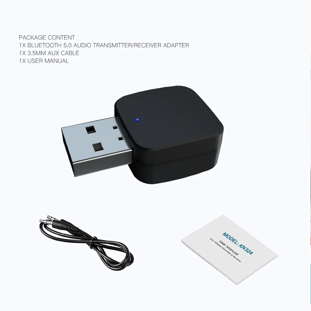 Wireless Audio Transmitter Receiver 2 In 1 Adapter with 3.5mm Cable for TV PC Laptop  Bluetooth-Compatible 5.1 USB Audio Adapter