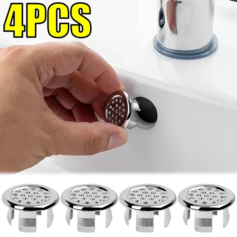 4 Uds. De plástico para baño, cocina, lavabo, cubierta de desbordamiento, anillo de inserción de repuesto, agujero cromado, tapa de drenaje redonda,