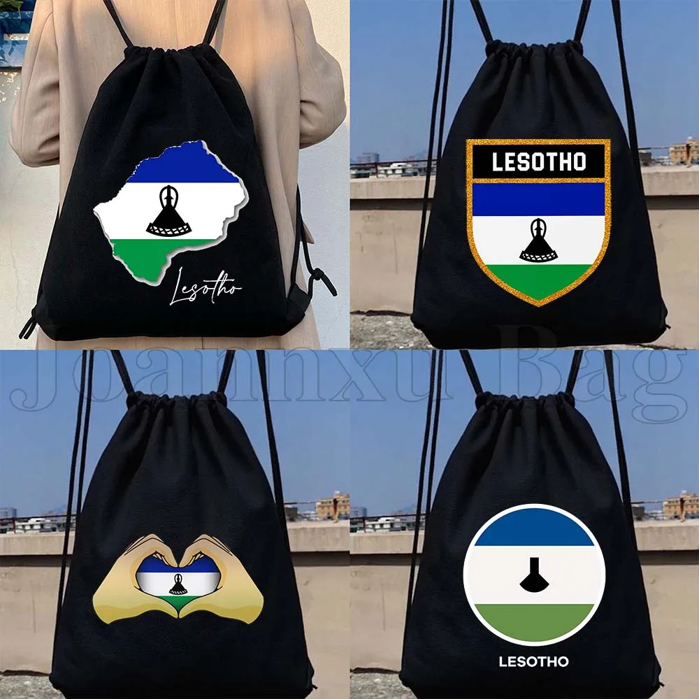 

Lesotho Country Map Flag Travel Cute Gifts Durable Canvas Drawstring Bag Soccer Backpack Workout Yoga Sackpack Cotton String Bag
