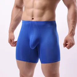 EUR Size Men Long Leg Boxer Shorts Underwear Mid Waist Sexy U Big Pouch Thin Panties Ice Silk Male Breathable Sports Underpants