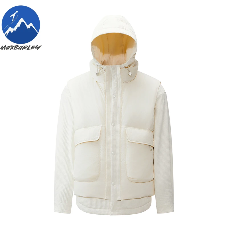 Maxbarley Down Jacket Mens Hooded Shirt Plus Down Vest 2-in-1 Down Jacket Winter Camping Travel Thickened Winter Puffer Coat