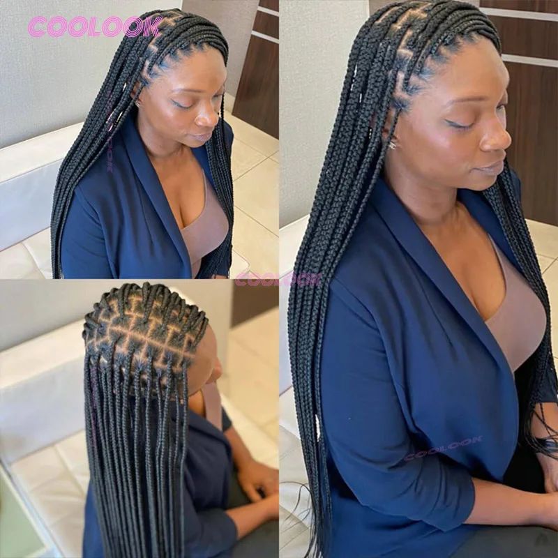 Knotless صندوق جديلة شعر مستعار الاصطناعية كامل الدانتيل شعر مستعار مضفر للنساء السود 36 "ضفائر كورنو شعر مستعار دانتيل شعر مستعار مضفر العديد من الأنماط #4