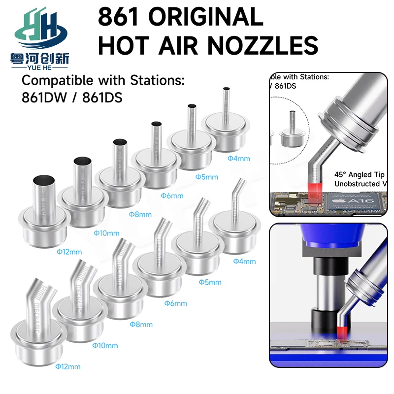

Mechanic 861 Hot Air Nozzles for 861DW 861DS Straight Angled Tips Multiple Sizes 4-12mm Easy Install
