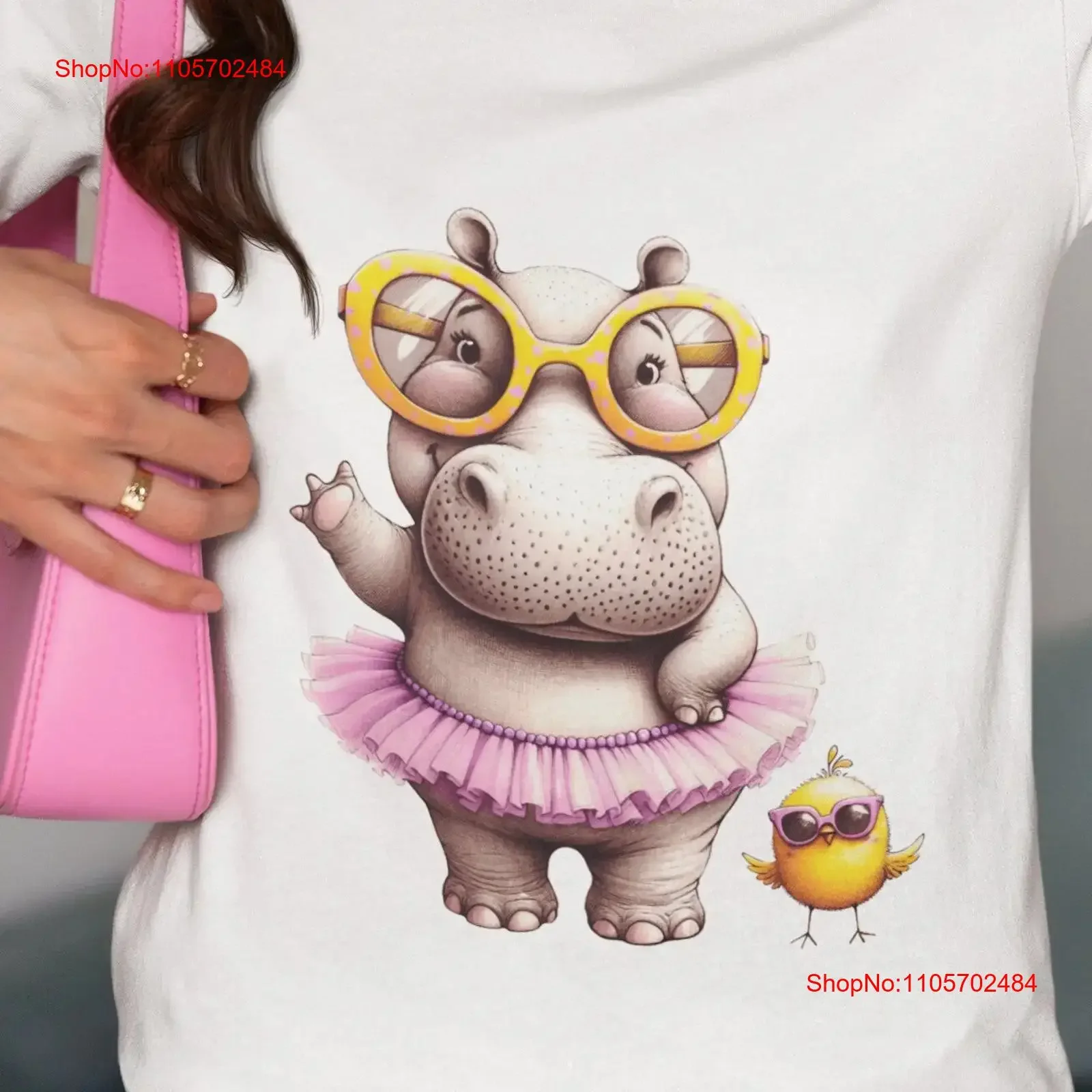 Adorable Hippo and Chick T Shirt Animal Print Fun Hippopotamus in Tutu Sunglasses Design Unique for Lovers vintage Washed