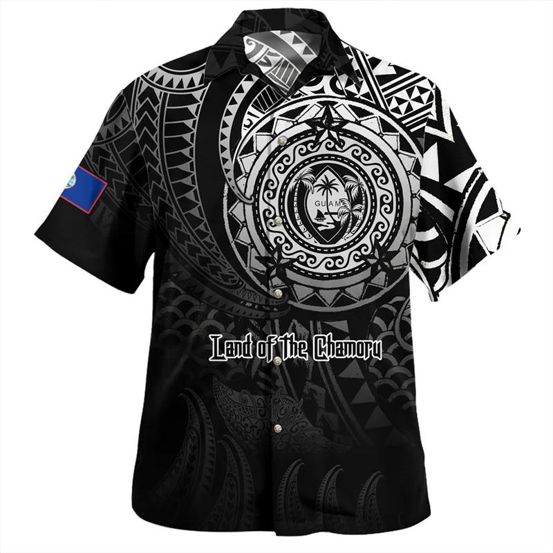 Vintage 3D Printing Guam Island National Flag Shirts Guam Coat Of Arm Graphic Short Shirts For Men Cool Fashion Clothing Clothes