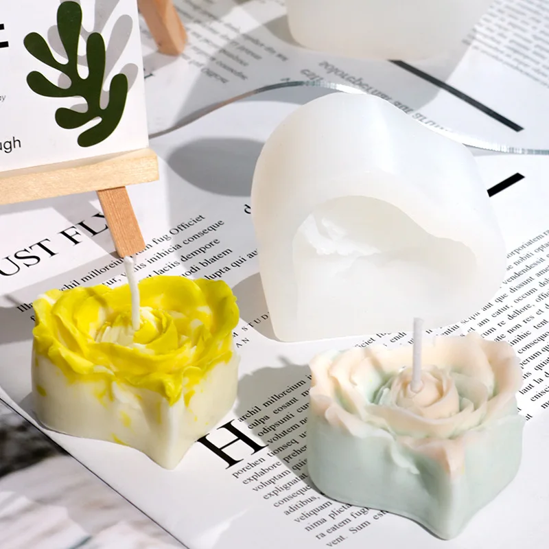 3D Heart Shape Petal Rose Flower Candle Mold DIY Rose Flower Candle Silicone Molds for Making Candle Soap Molds Resin Mold Gift