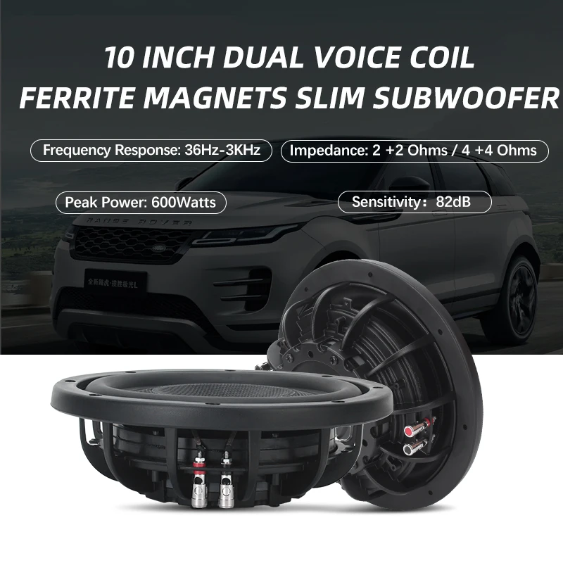 90DB Cast Aluminium Y35 Ferrite Magnet Car Passive Subwoofer Big Power 10/12 Inch 4+4Ohm Dual Voice Coil Slim Pure Bass Speaker