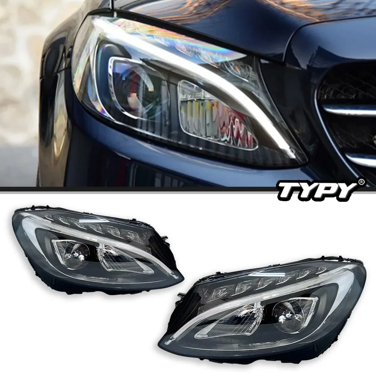 

Новые светодиодные фары, модифицированные полные фары для Benz C Class W205 2015-2018, указатели поворота, дневные ходовые огни