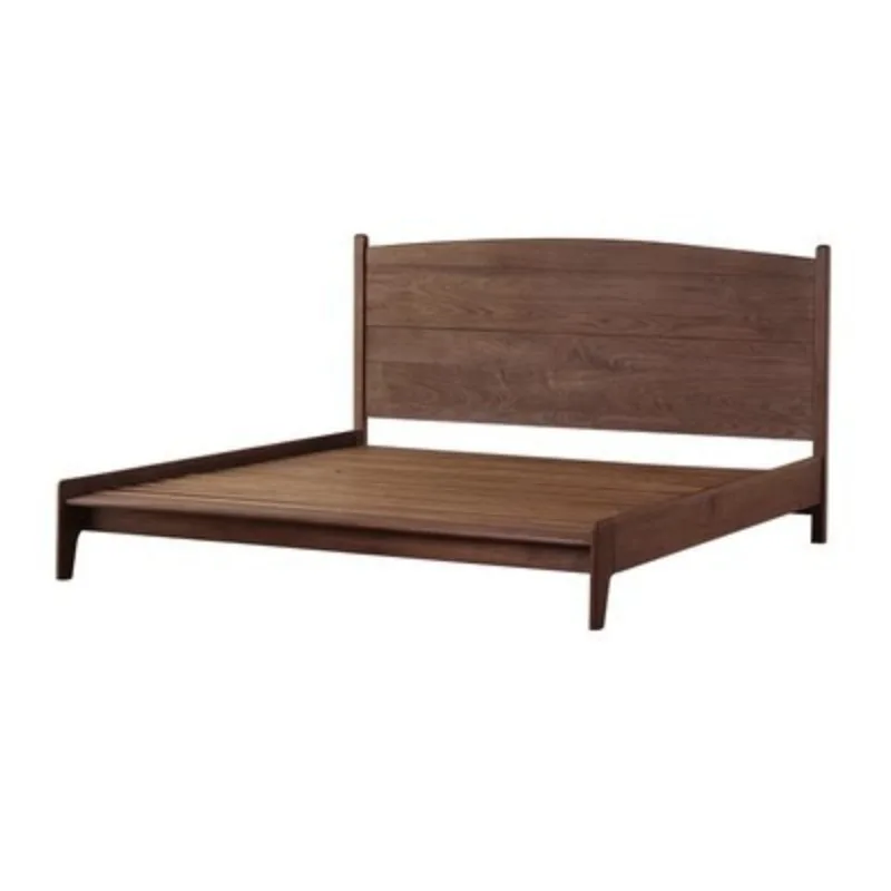 

Nordic modern simple master bedroom queen bed high backrest queen bed double bed retro North American black walnut full solid