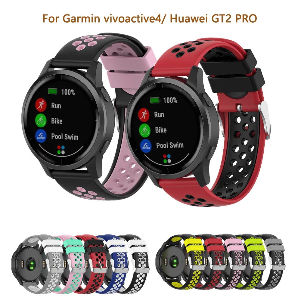 Silicone Two-color Buckle Type For Garmin vivoactive4 Smart watch WatchBand ForHuawei GT2 PRO Wristband Sport Replacement