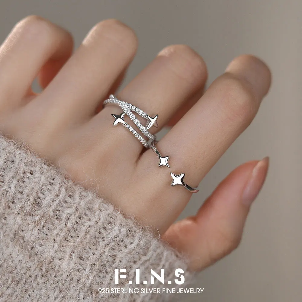 

Кольца F.I.N.S из стерлингового серебра S925 с четырехконечной звездой для женщин, в корейском стиле, с цирконием, роскошные, многослойные, для указательного пальца, изысканные ювелирные изделия