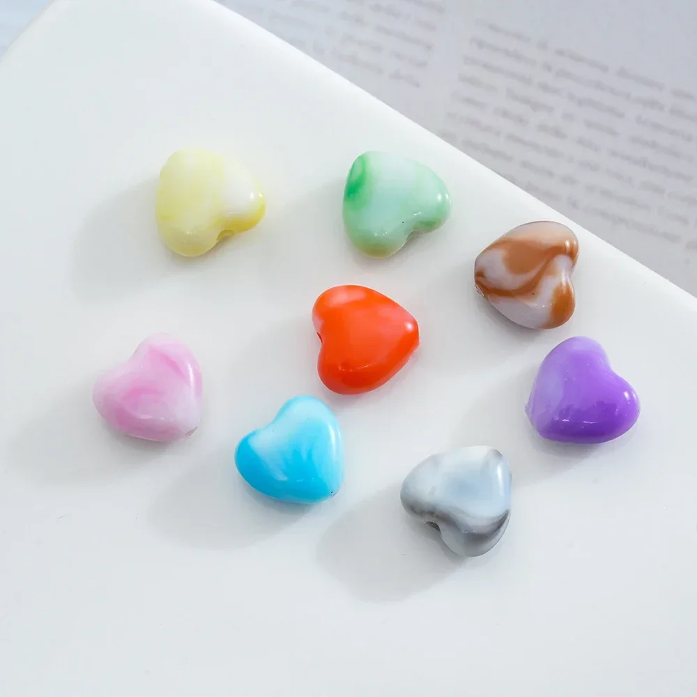 50pcs/lot 10mm Colourful Heart Shape Acrylic Loose Spacer Beads for Jewelry Making Charms DIY Handmade Accessories