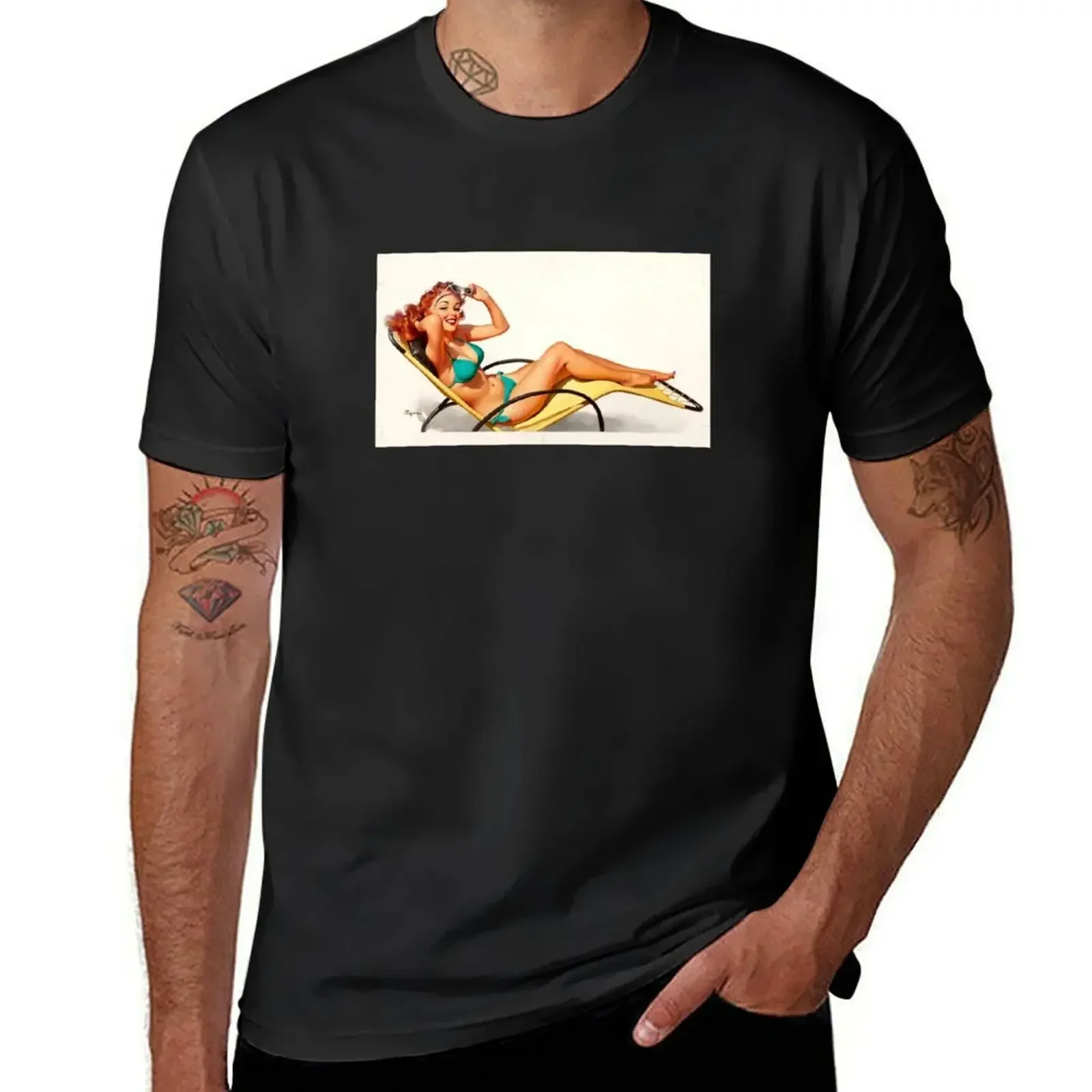 Pin-Up in Turquoise Bikini Pin Up Art T-Shirt graphic tee shirt animal prinfor boys customs new edition men clothing