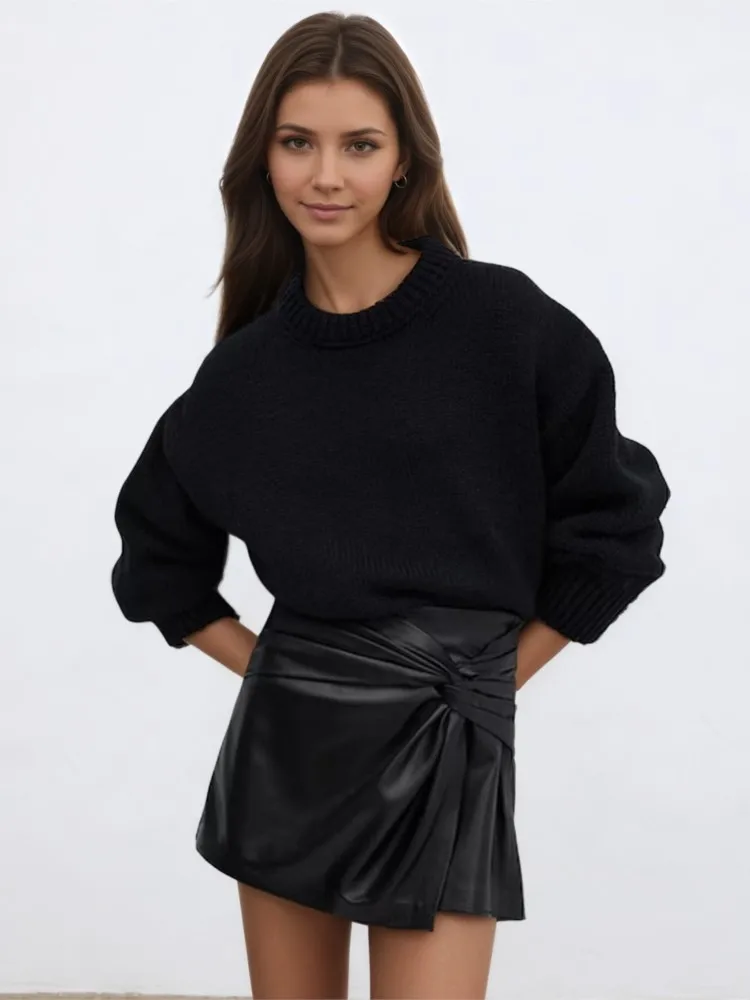 Pu outono inverno mini saia feminina irregular plissado moda cintura alta senhoras leant saias estilo coreano mulher saia