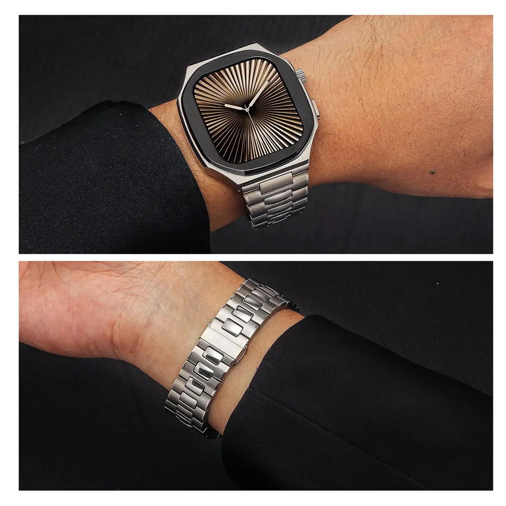 Apple Watch 시리즈 10 46mm용 316L 스테인레스 스틸 케이스 + 스트랩 AP 모드 키트 세트