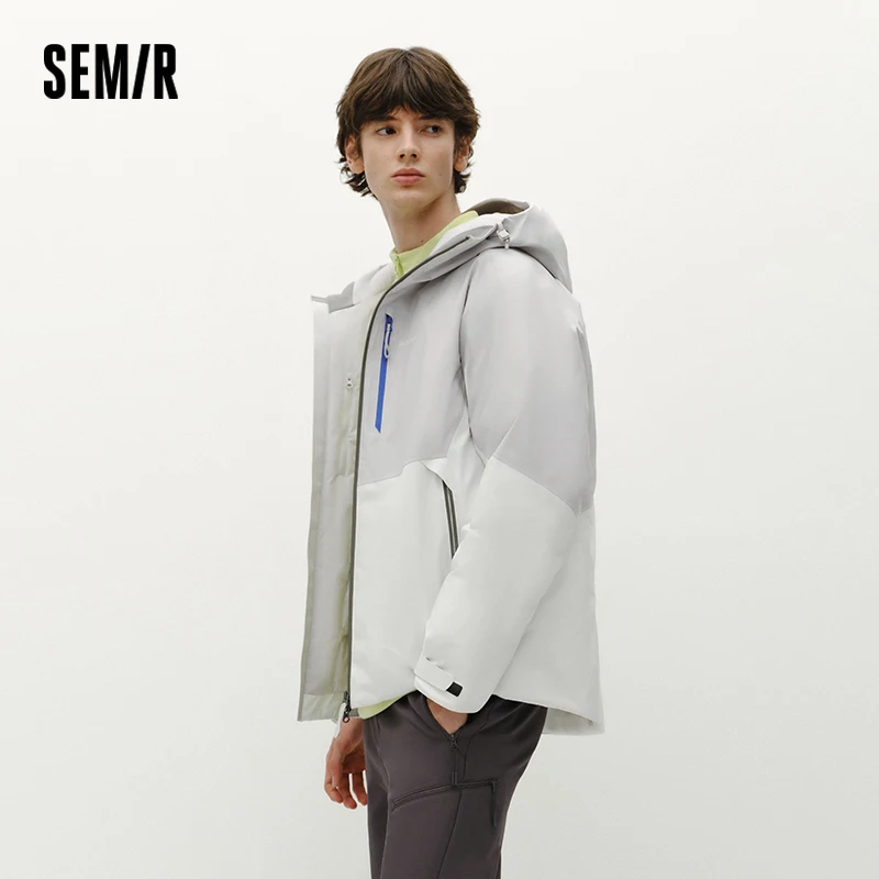 Semir Men Down Jacket 90 Percent Down Fill Rain Resistant Breathable Abrasion Resistant Outdoor Color Block Hooded 2026 New