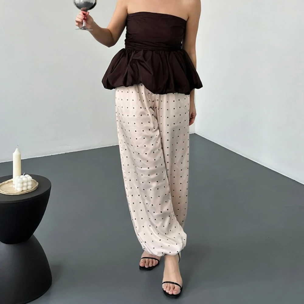 

Tuularose Elegant Satin Long Lantern Trousers For Women's Street Chic High-Waisted Trousers Vintage Y2k Loose Ankle-Length Pants