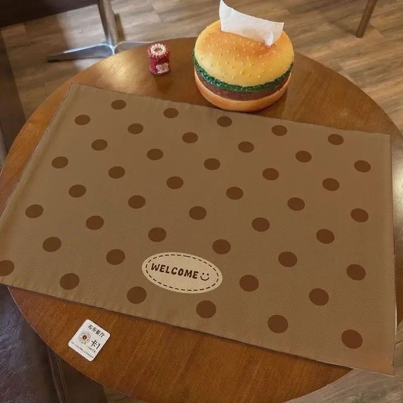 VIKAMA Brown Polka Dot Lucky Smile Table Mat Placemat Counter Pad Kitchen Decor Dining Room Surface Protection Durable Cozy Fun