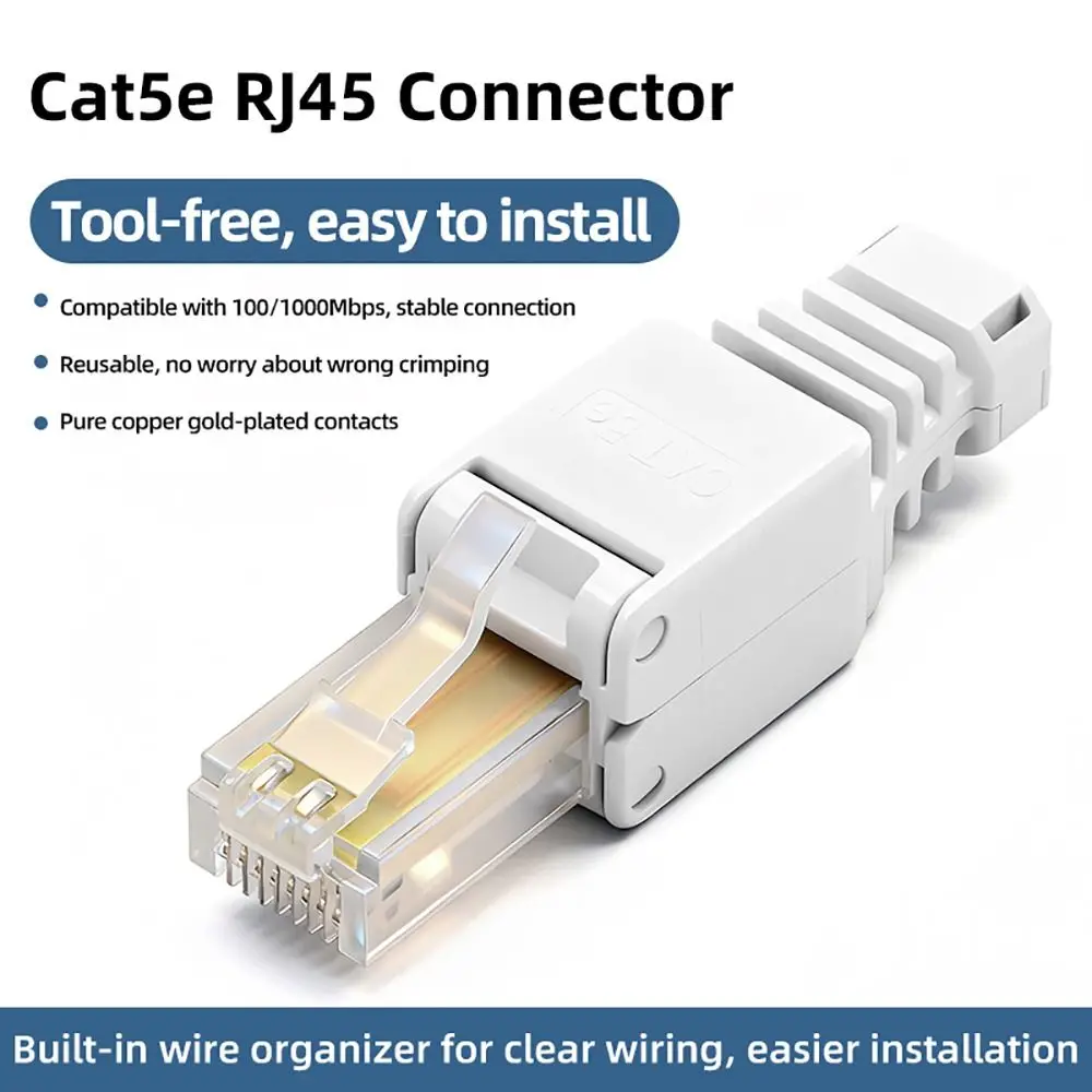 1Pcs CAT6 Cat5e RJ45 Connector Plug Tool Free Reusable Toolless RJ45 Connector 8P8C No Crimp Ethernet Plug