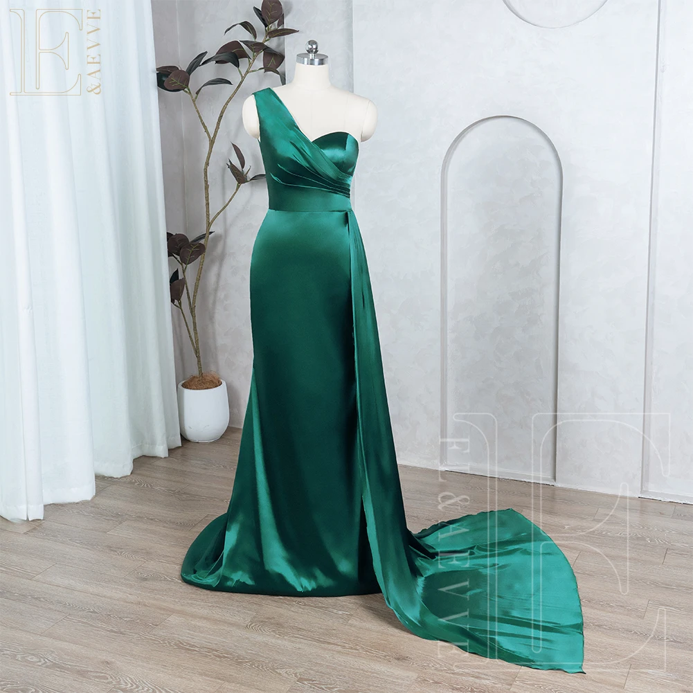 Emerald Green Satin Bridesmaid Dresses New Party Dress for Wedding Gown Formal Dresses One Shoulder Elegant Dress Robe