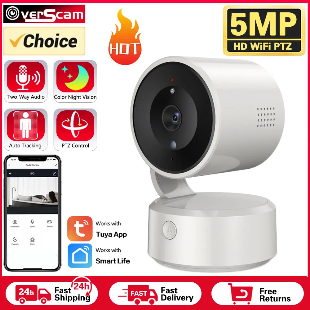 

Tuya 5MP Mini PTZ WiFi Camera 2-Way Audio 360° Indoor Wireless Video Security Surveillance CCTV Cameras Smart Home Baby Monitor