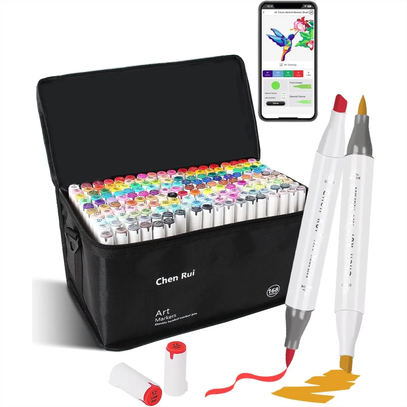 

168 Colors Alcohol Markers with Brush & Chisel Tips for Adult Coloring Drawing Illustration Sketching