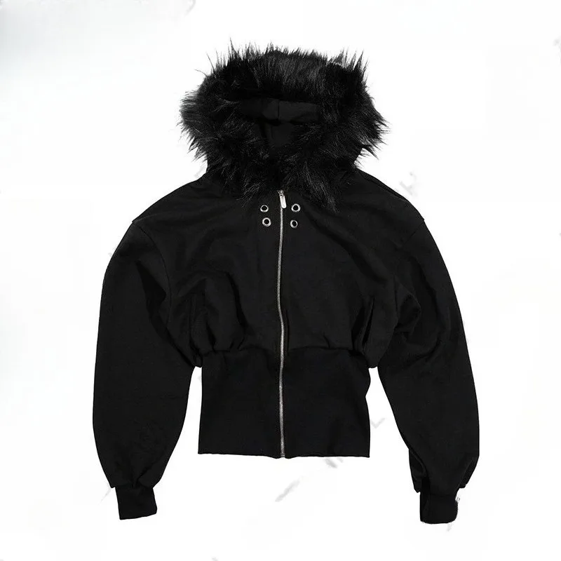 

Эстетичная женская толстовка с меховым воротником для осени и зимы, в стиле готика-панк-рок, для дерзких девушек, уличная одежда в стиле эмо