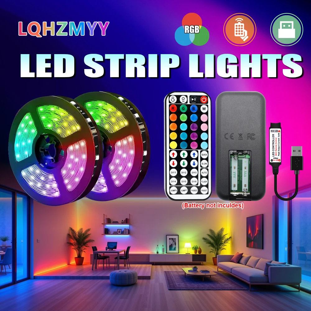 1 Roll of 5V Low-Voltage Rgb Light Strip 5050 with Infrared 44-Key Multifunctional Remote Control, Color-Changing Ambient Led Li