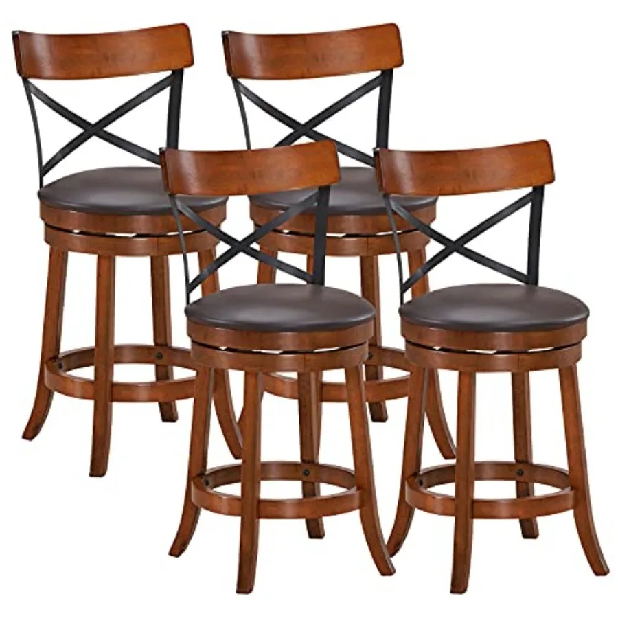 

Bar Stool Set of 4, 360-Degree Swivel Solid Wood Stools with Soft Cushion and Backrest, 25"Height Kitchen Counter Bar Stools fo