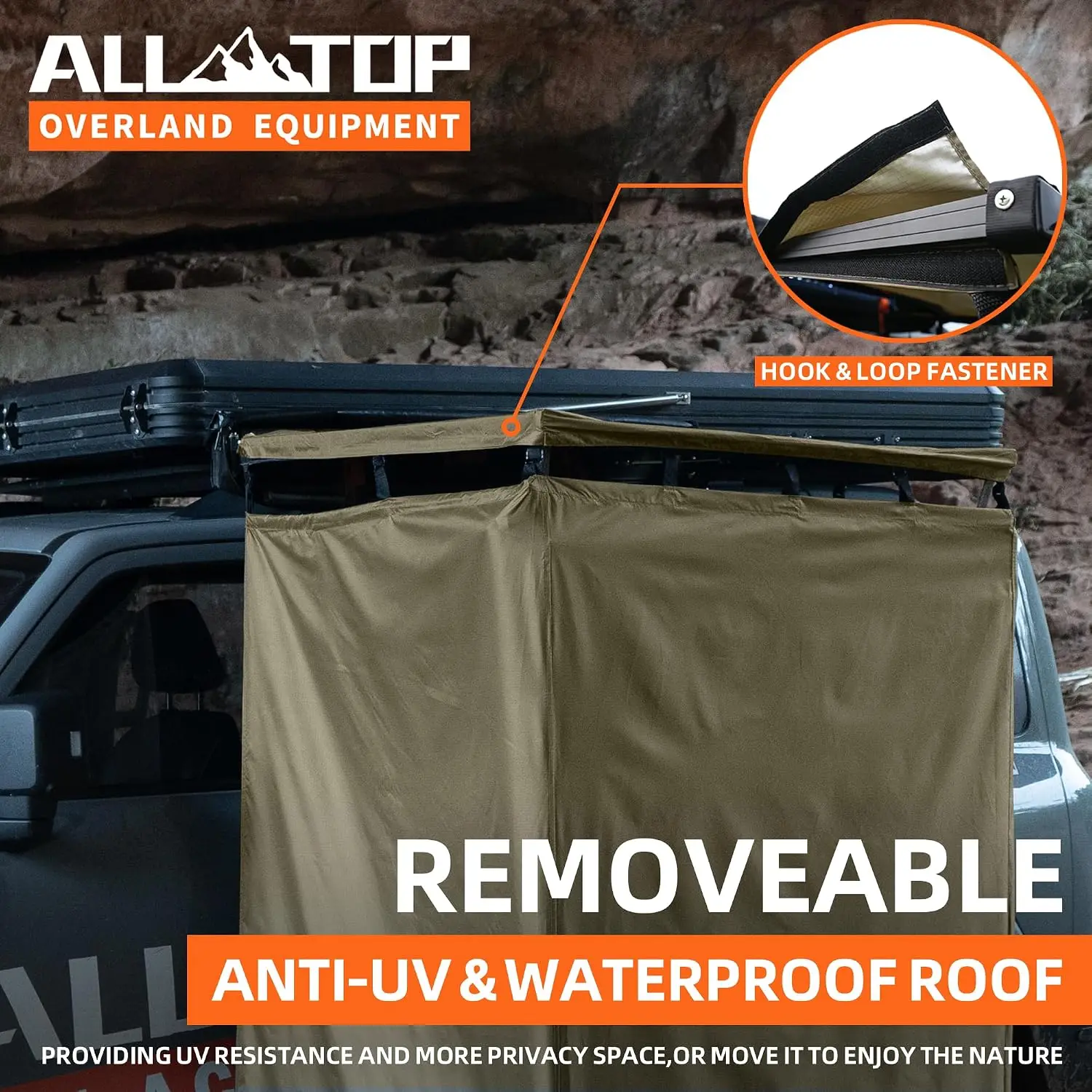 Awning Shower Room w/Foldable Floor Mat, 3.3ft x 3.3ft, Privacy Shelter Restroom w/Roof, LED Light, Drain Pipe, Carside Bathroom