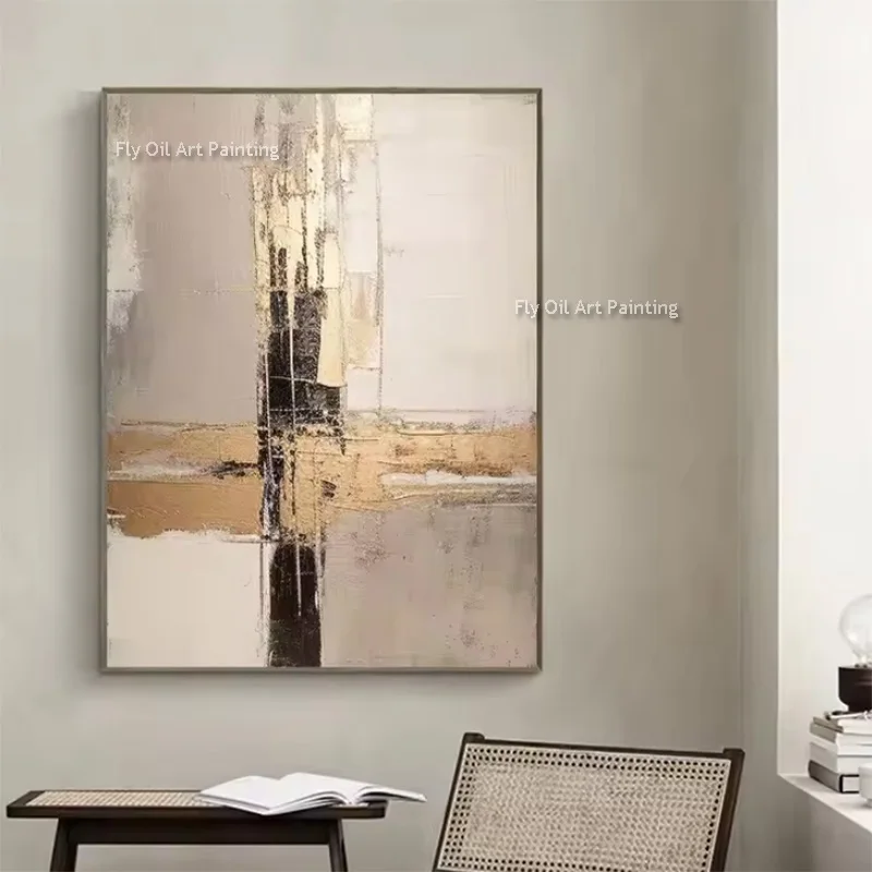 Large Brown Beige Handmade Simple Oil Painting On Canvas New Special Home Wall Decor Items Black Grey Artwork For Home As Gift