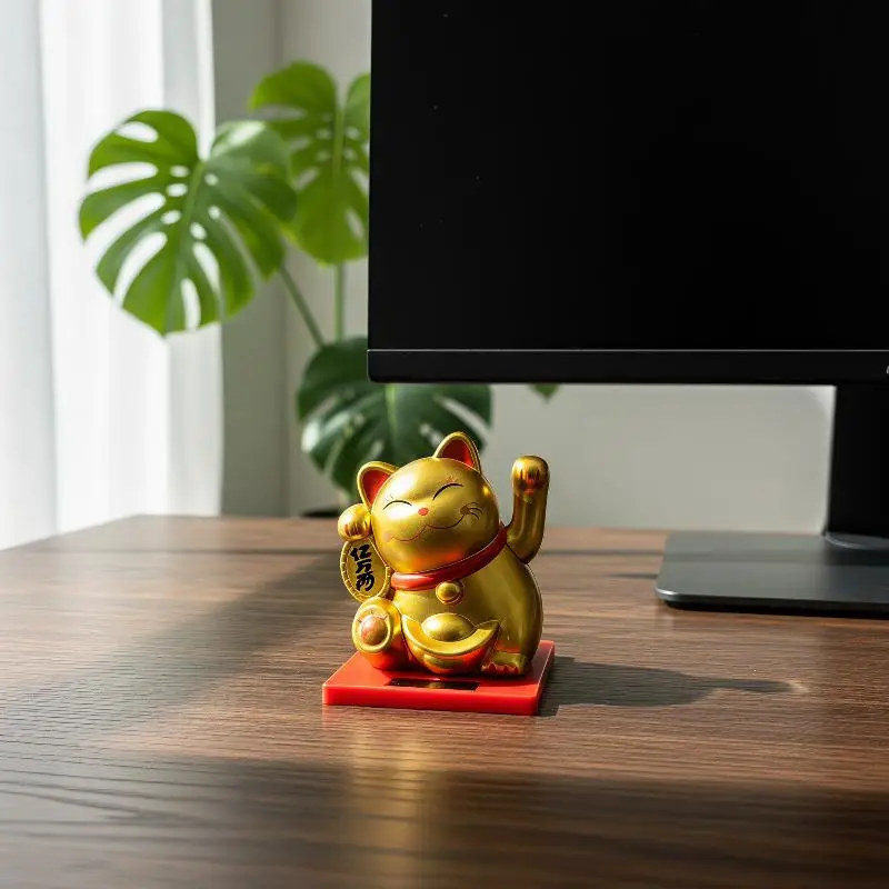 1 Pcs Mini Lucky Cat Desk Ornament 2 Inch Solar Powered Movable Claw Cute Good Luck Decor for Car Interior Home Shelf Gift