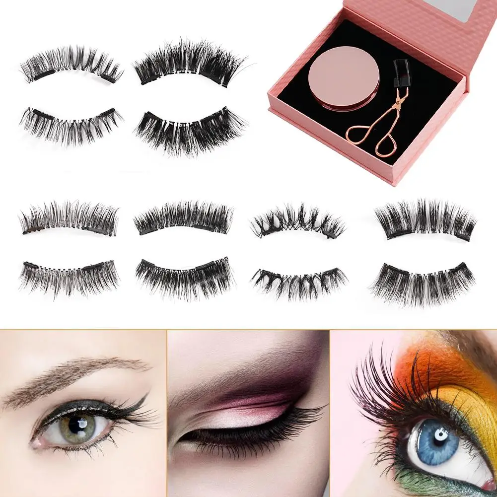 ขนตาแม่เหล็ก2คู่พร้อมที่ดัดขนตาปลอมแม่เหล็กสำหรับผู้หญิง3D S2G0เครื่องสำอางนำกลับมาใช้ใหม่ได้อย่างเป็นธรรมชาติ