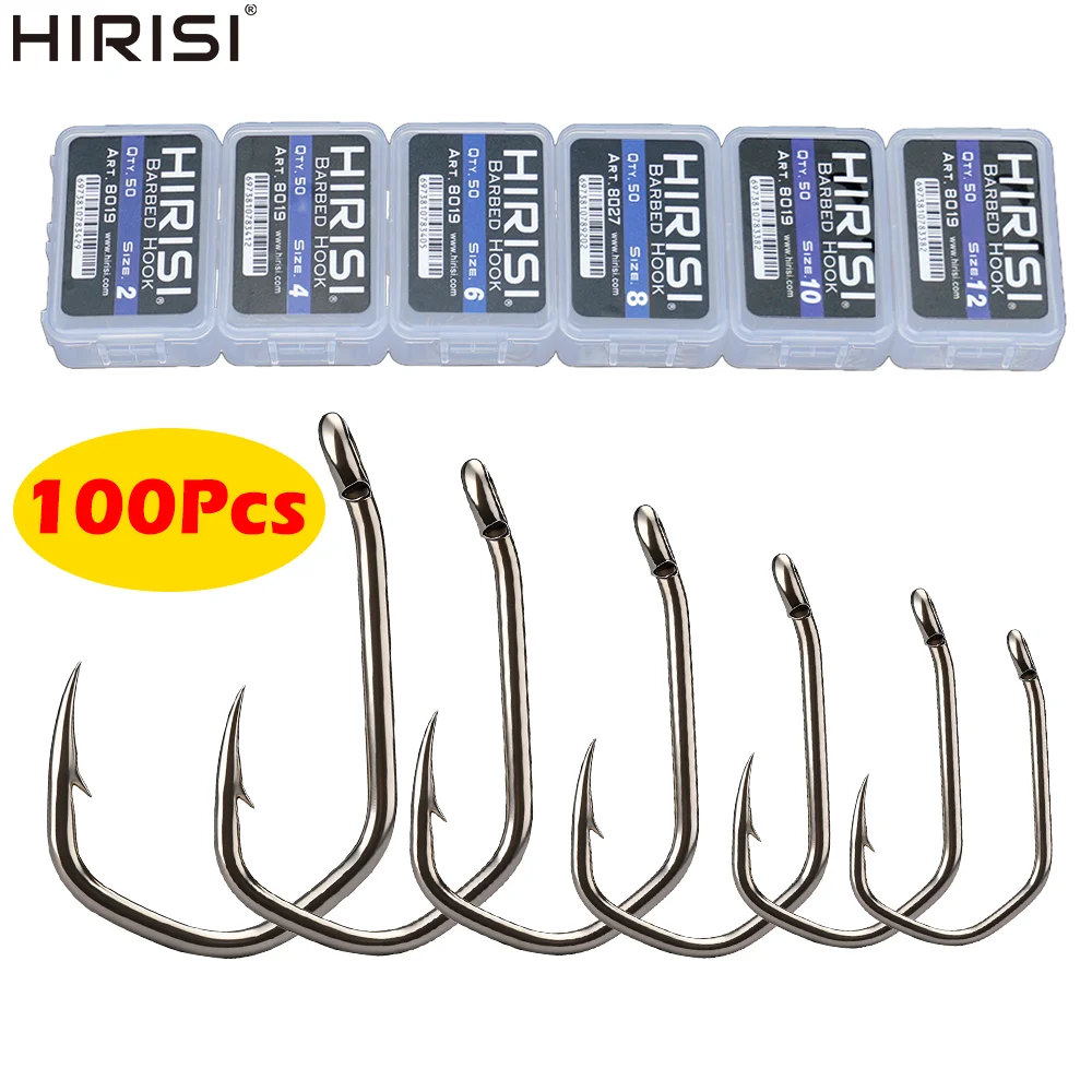 Hirisi 8019 100 Stück Hochkarbon-Edelstahl Mikro-Widerhaken-Angelhaken PTFE-Beschichtet Verbindbar Box-Angelhaken Angelzubehör