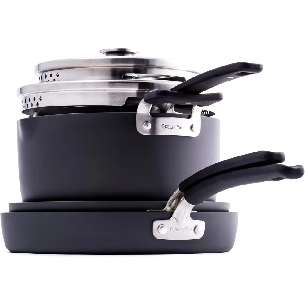 

6-Piece Stackable Hard Anodized Ceramic Nonstick Cookware Set: Healthy, PFAS-Free, Dishwasher Safe