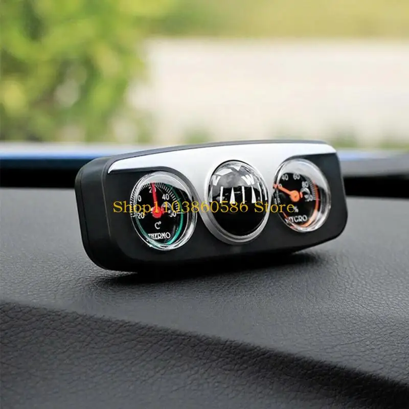 242A 3 in 1 Thermometer Hygrometer All in Dashboard Ornaments Accurate Gauge Guide Ball Mount