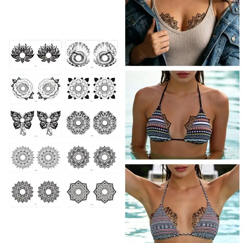 10 Sheets Sexy Chest Tattoo Stickers For Adult Mandala & Butterfly Tattoo Body Art Stickers Waterproof And Easy To Remove