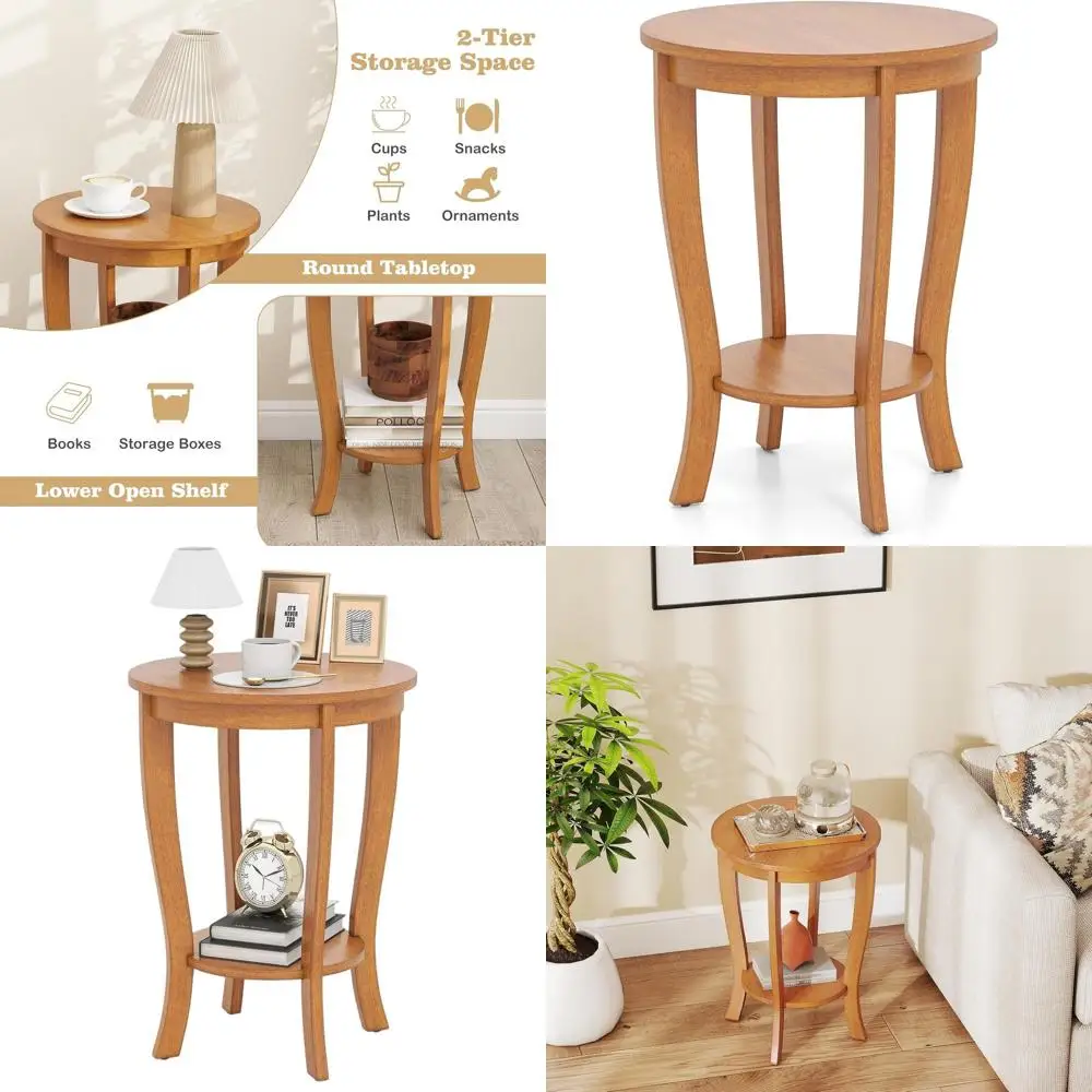 

Приставной столик в винтажном стиле с ножками из массива дерева, 24,5 дюйма, светло-коричневый, для небольших помещений, подходит для спальни или гостиной