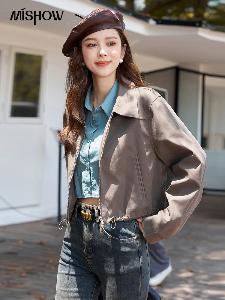 

MISHOW Autumn Fashion Fake Two Piece Combination 100 Cotton Shirt Jacket Casual Versatile Short Coat Streetwear Tops MXC41W0053