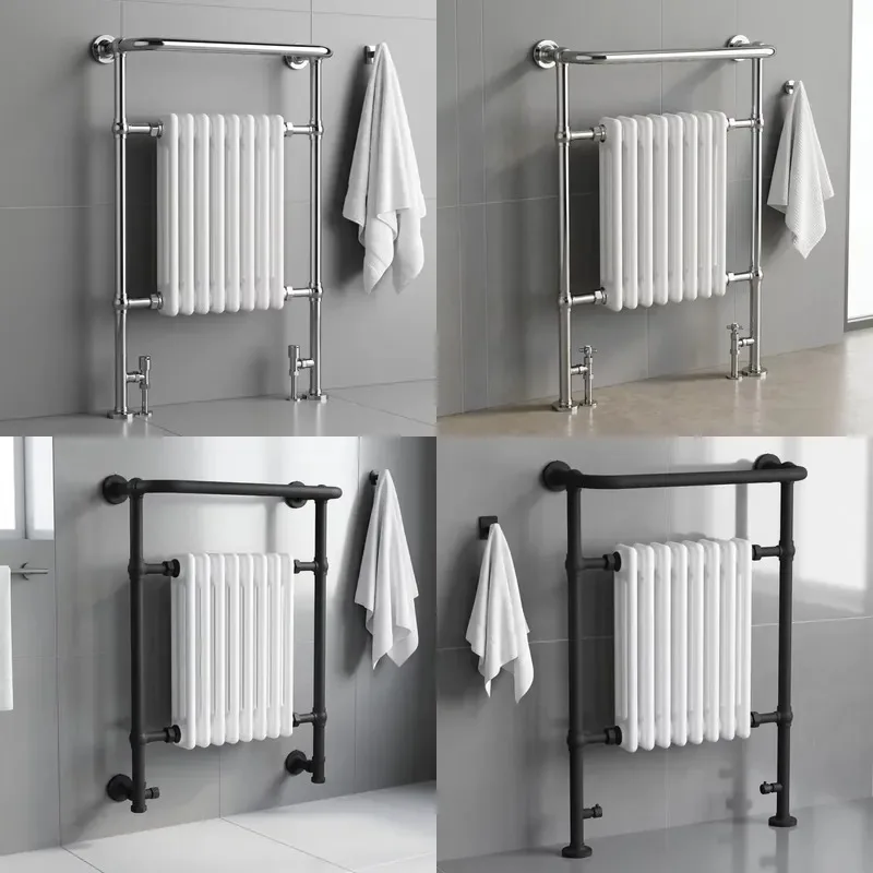 Vintage style bathroom radiator chrome frame white column hot water heating towel rack towel heater