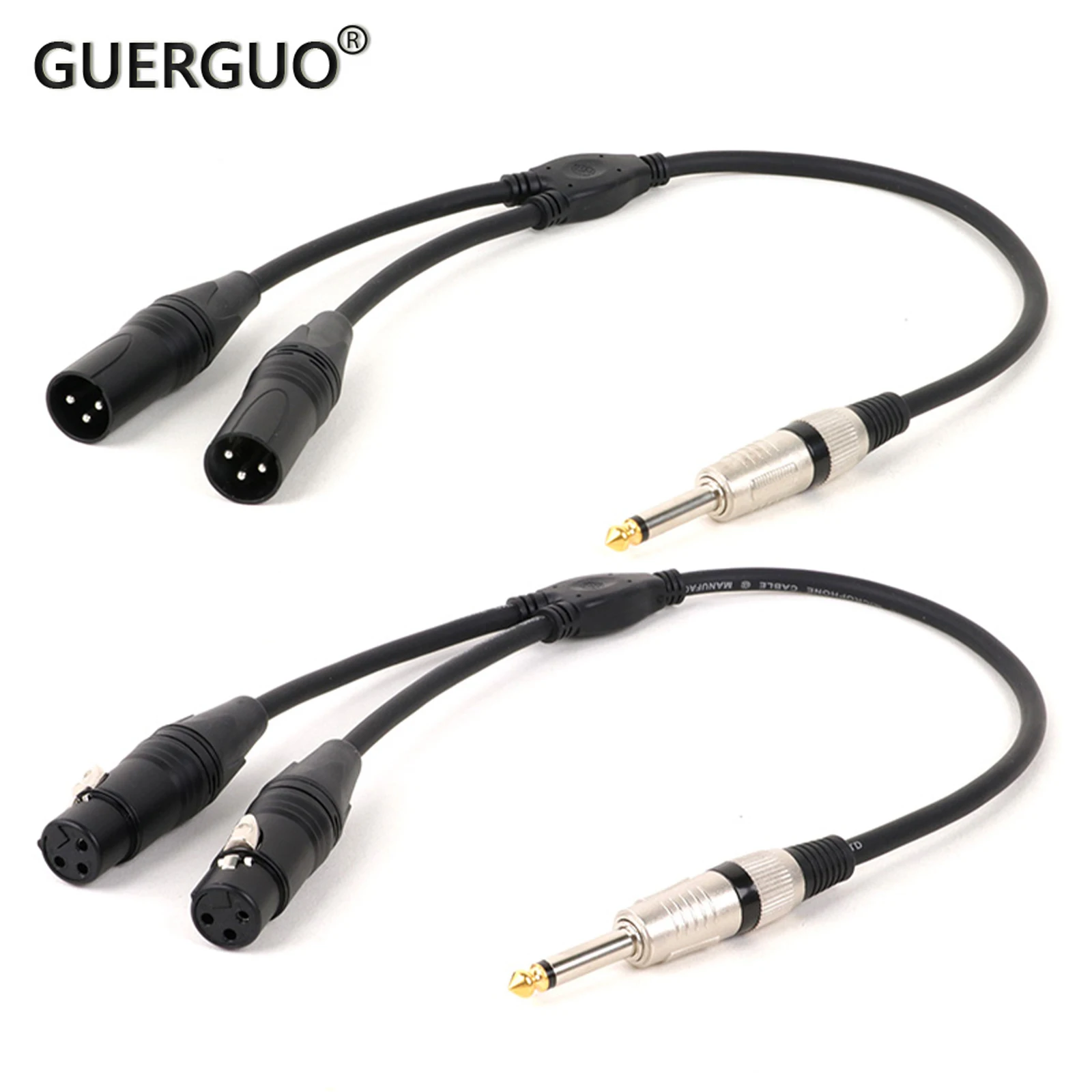 Dual Female/Male XLR to 1/4 inch(6.35mm) TS Mono Male Plug Y-Splitter Cable, Unbalanced 2-XLR Female/Male to 1/4 Adapter Cable