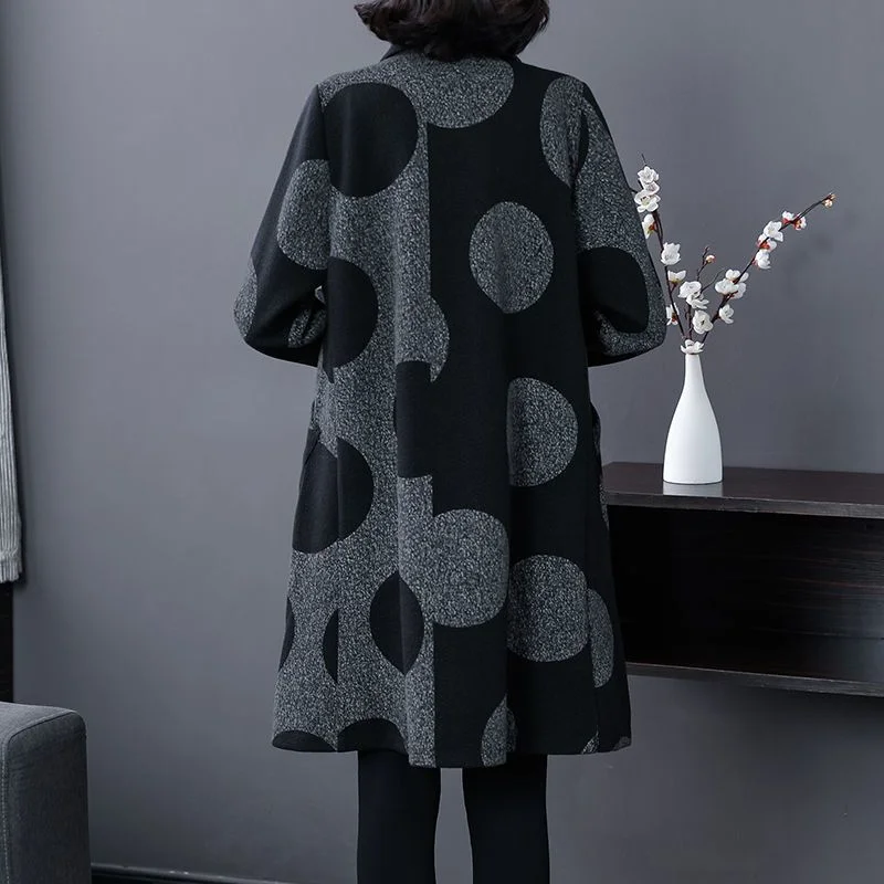 レディース新作ステッチ入りポロ襟ボタンプリントファッションゆったり万能カジュアル長袖トレンチコート