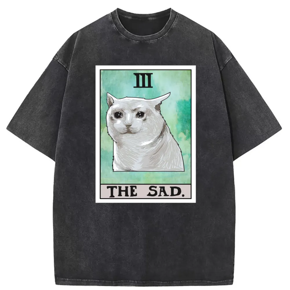 Tshirts Men The Sad Cat Tarot Card Sportswears Summer/Fall Rife Youthful Long Sleeve Male Sweatshirts Retro Style Clothing