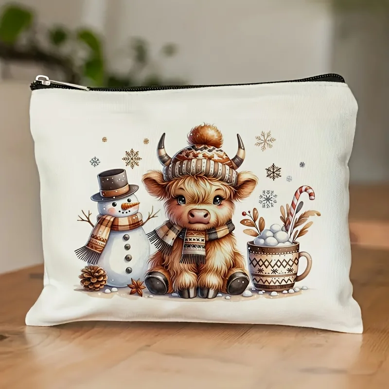 

A Christmas Highland Cattle Makeup Bag- Multifunctional Zipper Pouch, Jewelry Storage Bag, Perfect Travel Zipper Small Storage B