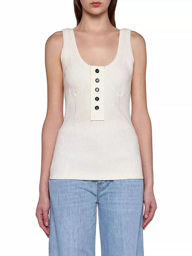 T-shirt spring and summer simple single-breasted sleeveless round neckWomen's tube top2024korean fashion Slim and thin Women top