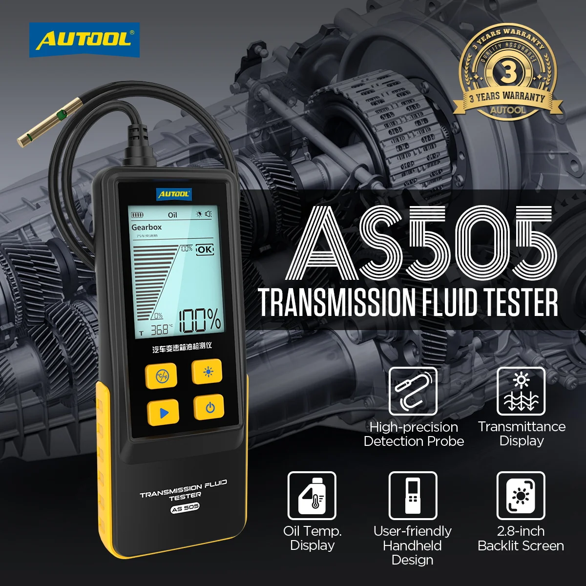 AUTOOL AS505 ATF مبادل جهاز اختبار زيت ناقل الحركة شاشة ديجيتال 2.8 بوصة الخلفية شاشة نقل السوائل تستر