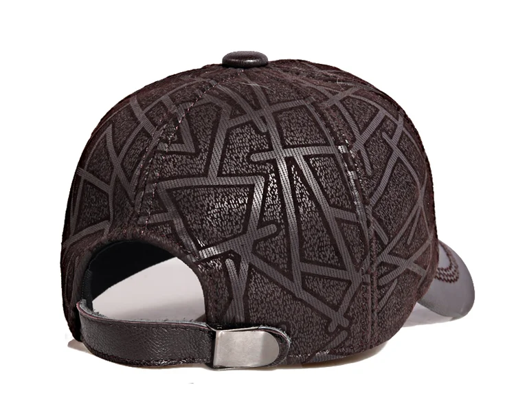 2023 männer Aus Echtem Leder Baseball Caps Einstellbare Schaffell Männer Jugend Ente Zunge Dad Hüte 55-60cm Geometrische LIrregular printin – Detail 7